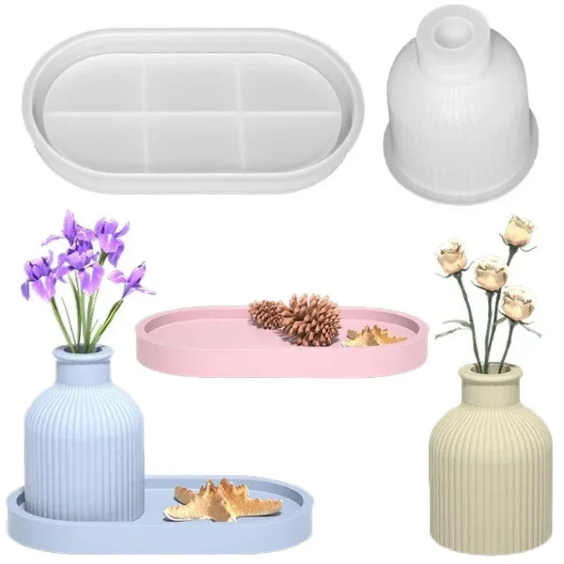 DIY Tray Silicone Mold Gypsum Cement Flower Pot Vase Mold 3D Epoxy Resin Jewelry Storage Box Crystal Drip Glue Home Decor silicone mold
