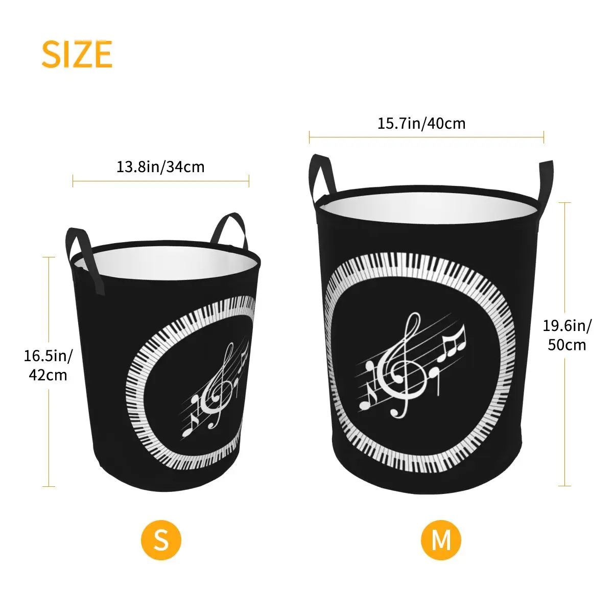 Piano Keyboard Musical Notes Laundry Basket Collapsible Large Clothes Storage Bin Baby Hamper