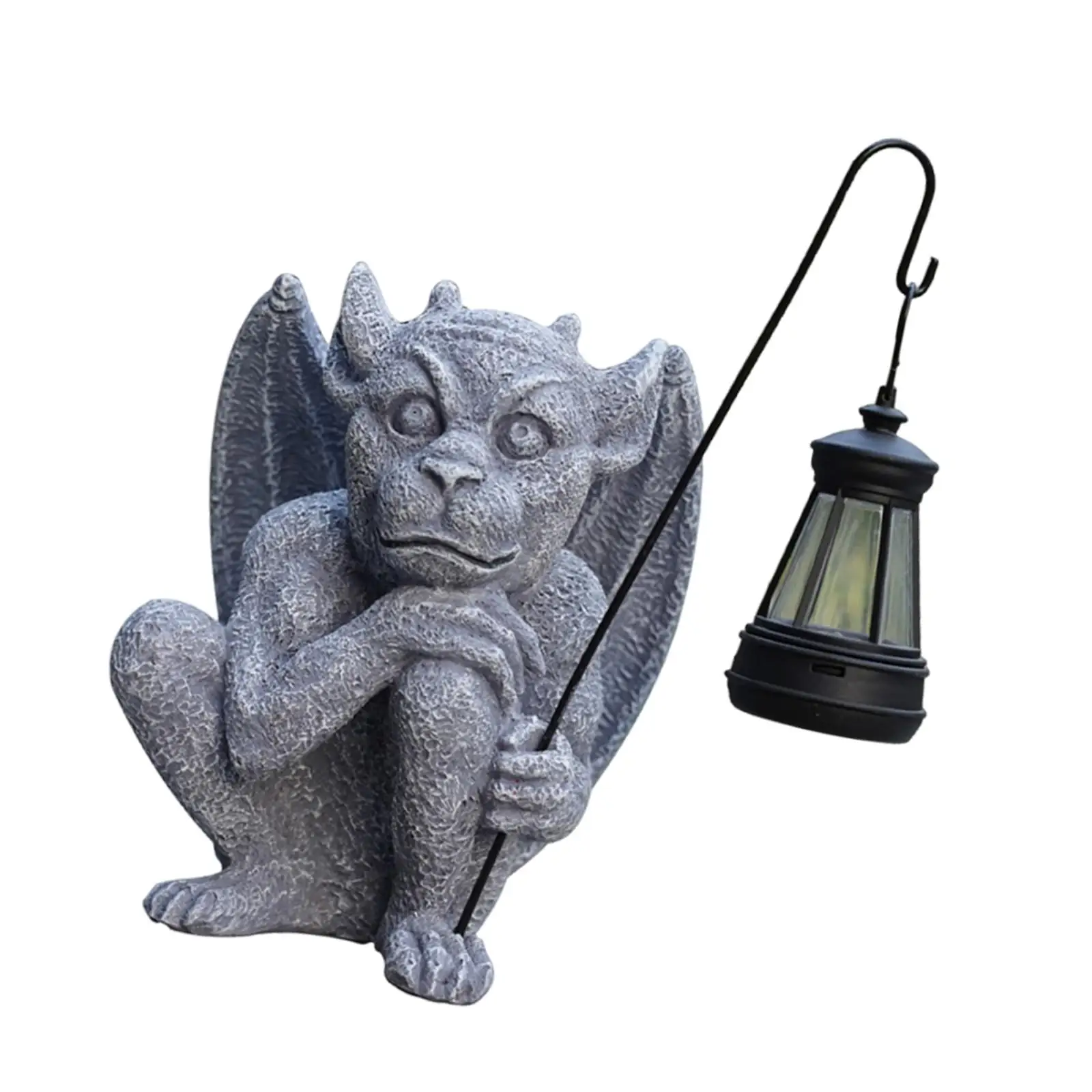 Garden Guardian Statue with Solar Light Waterproof Gothic Lamp Lantern Decorative Lighting for Flower Bed Lawn Yard Patio Porch