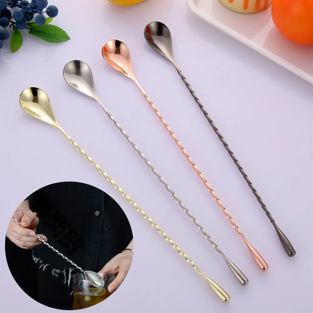 Mixing Bar Cocktail Spoon Spiral Teadrop Spoon Kitchen Stir Bartender Tools Stainless Steel