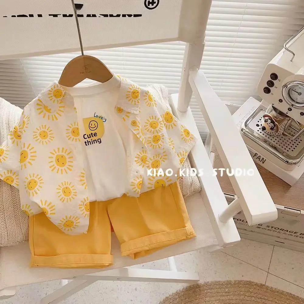 어린이 폭발 스타일 여름 꽃 셔츠, 소년 캐주얼 탑 인터넷 레드 베이비 비치 스타일, 반팔 트렌디 블라우스