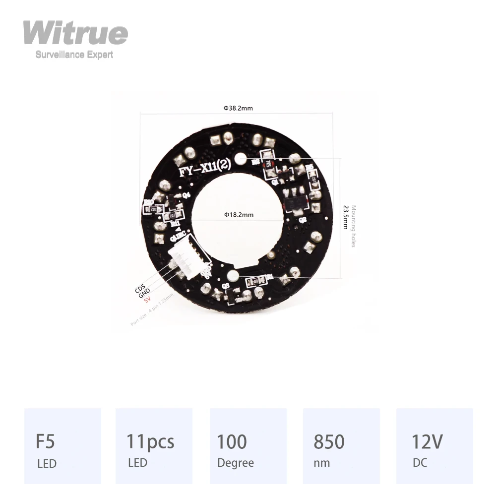 Witrue LED IR Board 11pcs 850nm 100 Degree DC5-12V for 2.8mm 3.6mm 4mm Lens CCTV Accessories