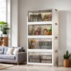 4 Tier Plastic Storage Containers with Doors & Wheels Foldable Organization Folding Storage Boxes for Living Room Bedroom Office 2