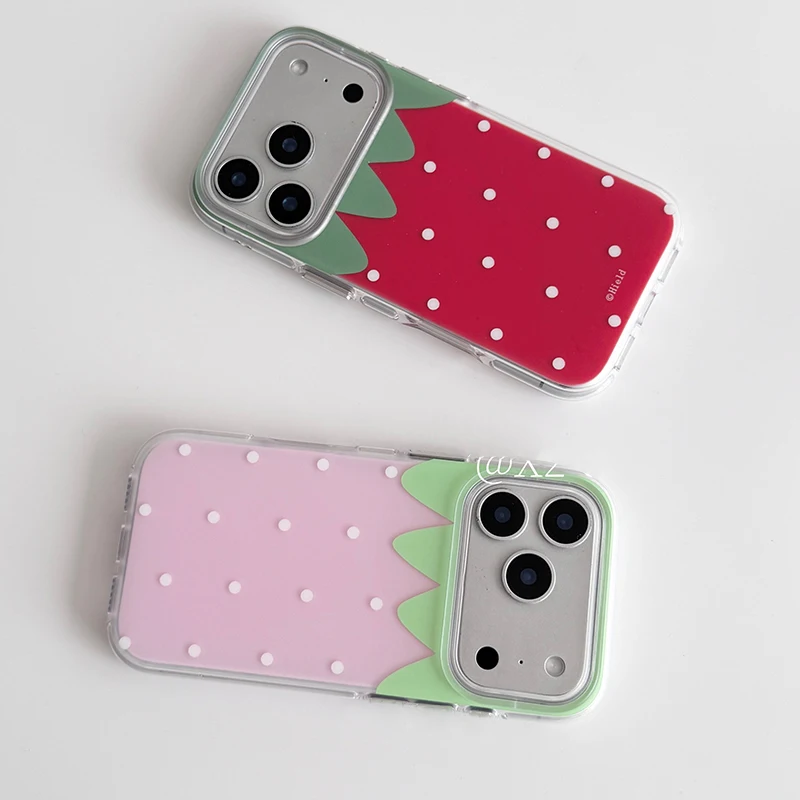Strawberry Polka Dots Shockproof Silicone Phone Case in Pink & Red