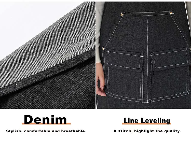 Modische Denim-Overalls, Schürzen für Damen und Herren, verschleißfest, wasserdicht, dickes Segeltuch, Barista-Restaurant-Arbeitskleidung – Detail 7