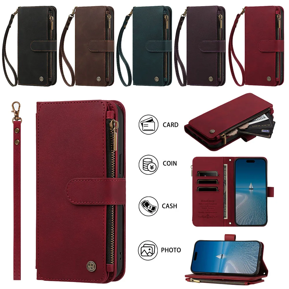 Zipper Pocket Leather Wallet Cover with Card Holder