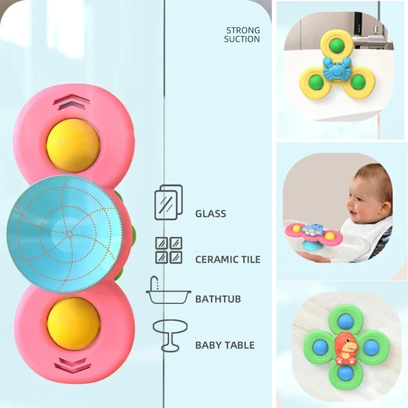 3PCS Suction Cup Spinner Toy Baby Bath Funny Game Educational Toys For Children Girls Boys Infant Sensory Stress Reliever Gift 6