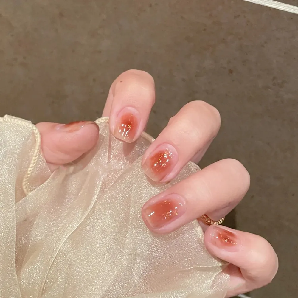

24PCS Short Press On Nails Halos Staining Design Sweet Style Full Coverage Nails