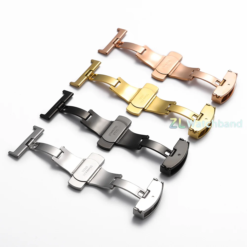 Elegant Stainless Steel Butterfly Clasp Watch Band Strap with Double Click Deployment - Various Sizes Available