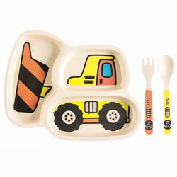 Juego de vajilla de 3 piezas para alimentación de bebé, plato infantil, tenedor, cuchara, juego de vajilla, sin BPA