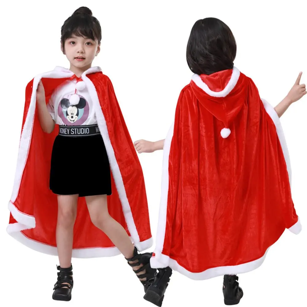 Christmas Santa Claus Cloak Mrs. Claus Hooded Cape Robe Xmas Velvet Shawl for Women Cindy Cosplay Halloween