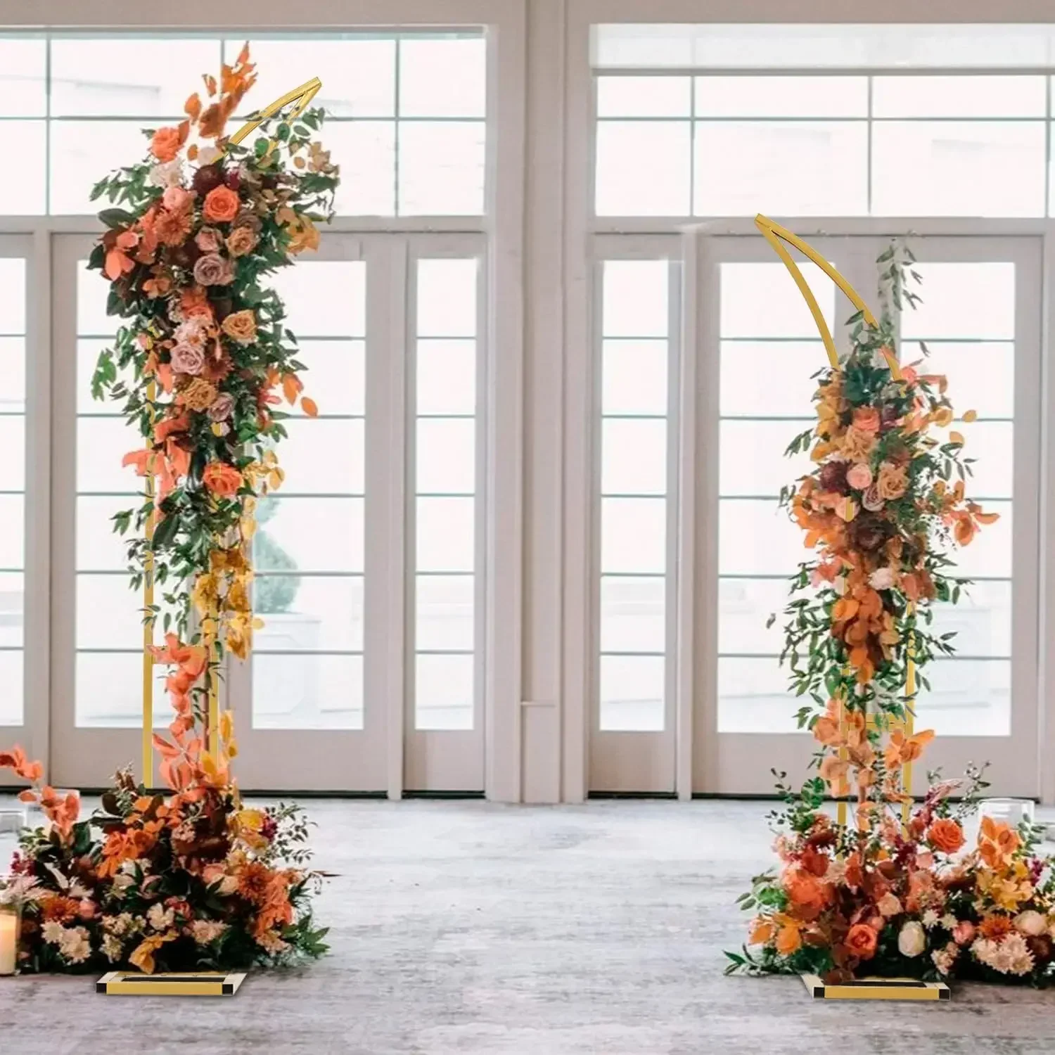 4pcs Curved Wedding Arch Balloon Backdrop Stand for Ceremony Birthday Party Metal Arch Stand (5.9ft 6.9ft)