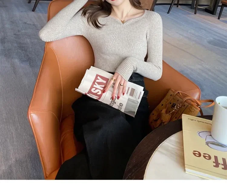 Women Slim V-Neck Bottoming Sweater Autumn Winter For Women Casual Pullovers Long Sleeve Knit Warm Office Sweater