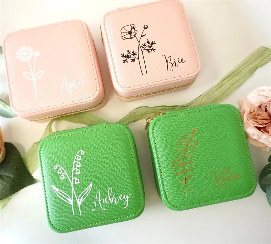 

Birth Month Flower Jewelry Case, Personalized Birth Flower Travel Box, Christmas & Holiday Gift, Wedding Gifts, Custom Jewelry C
