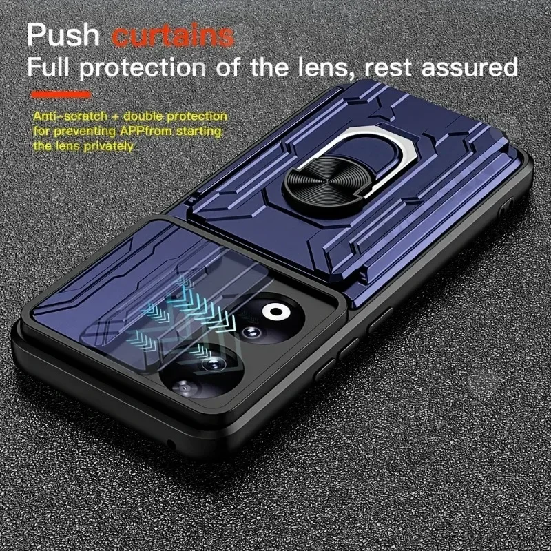 Military-Grade Slide Stand Ring Case with Card Slot and Camera Protection