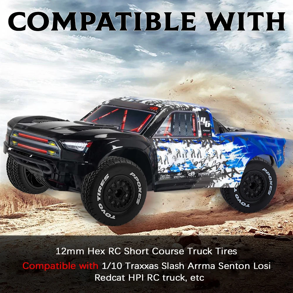 Pneus RC 1/10 115mm Caoutchouc pour Traxxas Slash Arrma Senton - 2 Pièces Noir