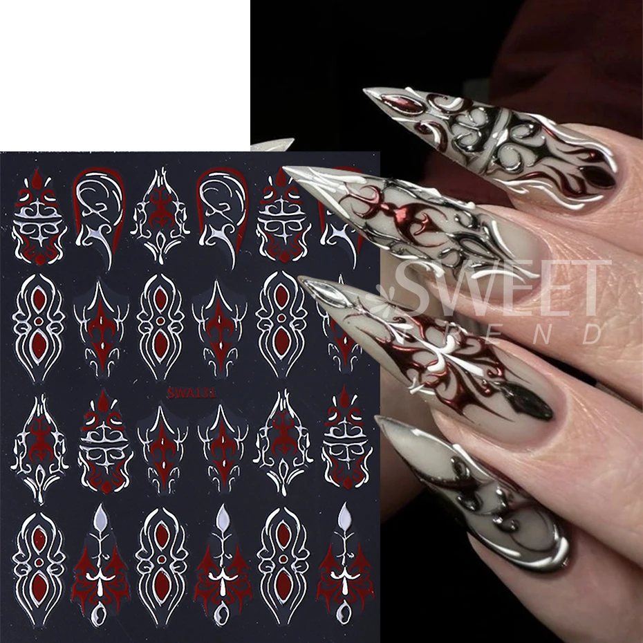 2pcs Gothic Style Nail Stickers Y2K Gold Silver Geometric Totem Design Self-adhesive Nail Decals DIY Manicure Decoration Sliders