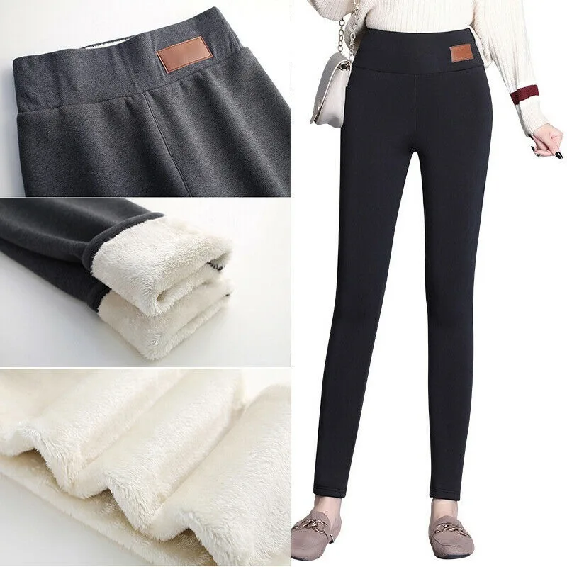 Womens Winter Thick Warm Fleece Lined Leggings Winter Tight High Waist Cashmere Wool Thermal Underwear Slim Bottoms Girl Pants vintage skinny wool lined winter jeans woman thick cotton high waist stretch vaqueros leggings mom basic snow wear denim pants