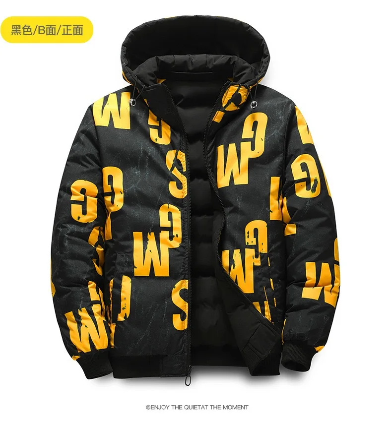 Autumn and Winter New Trend Printed Thickened Warm Cotton-Padded Jacket Men's Casual Loose Sports Plus Size High Quality Coat