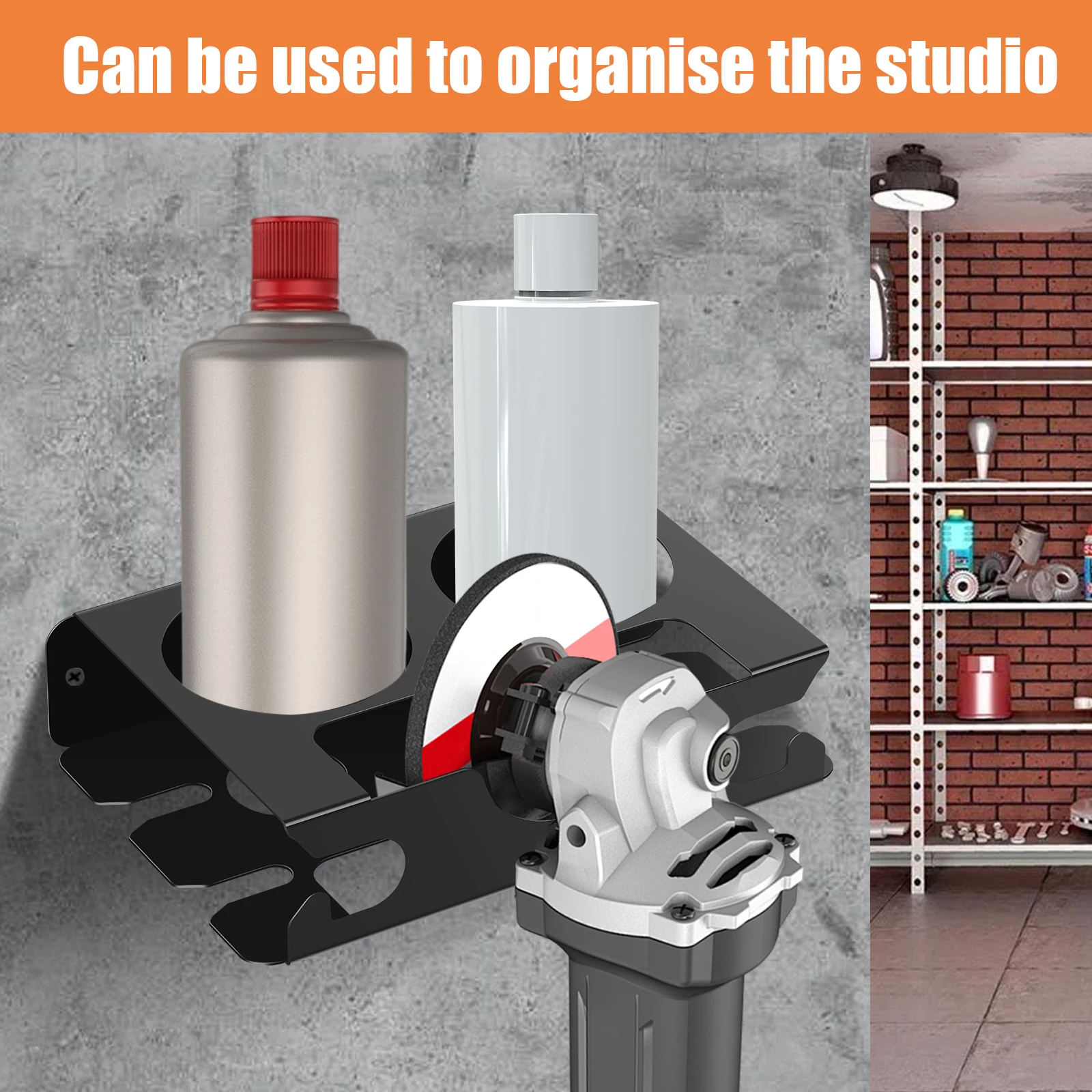 2in1 Aerosol Spray Can Rack Organizer Rack and Angle Grinder Holder Wall Mount Spray Paint Carbon Steel Storage
