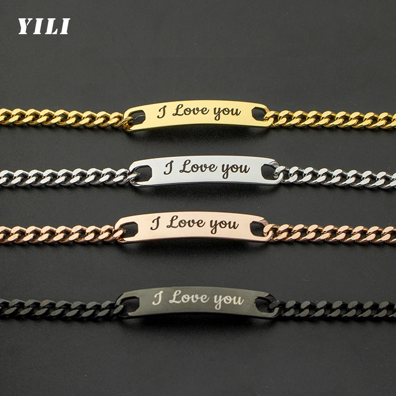 

Custom Engrave Name Bracelets Stainless Steel Link Bracelet Personalized Customized ID Bracelets for Men Women Jewelry Gift