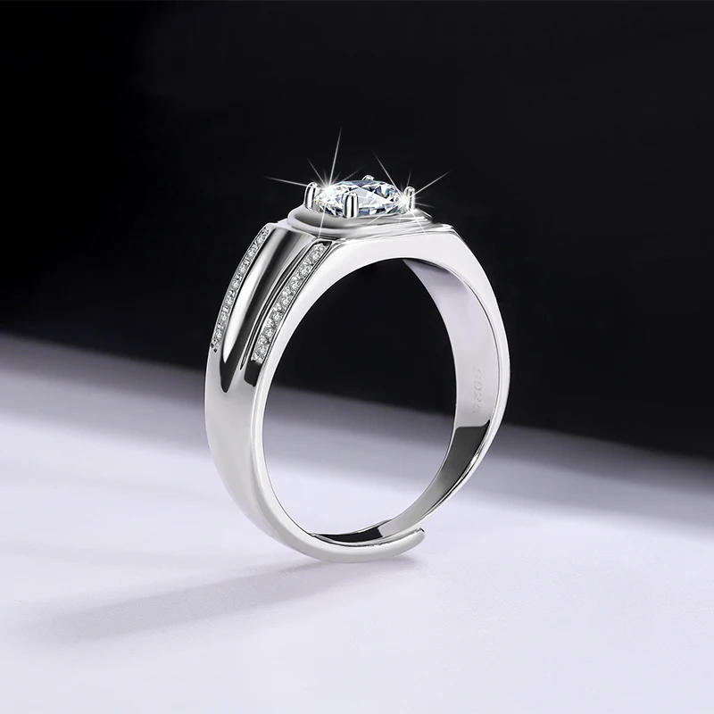 

High quality S925 sterling silver Mosang diamond ring, 1 carat double row micro inlaid men's ring, luxurious and high-end