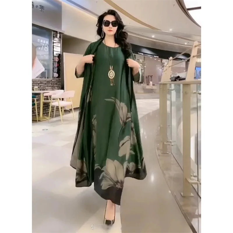 

Женское шелковое платье из двух предметов, облегающее и свободное платье из высококачественного шелка в иностранном стиле, весна-лето 2024