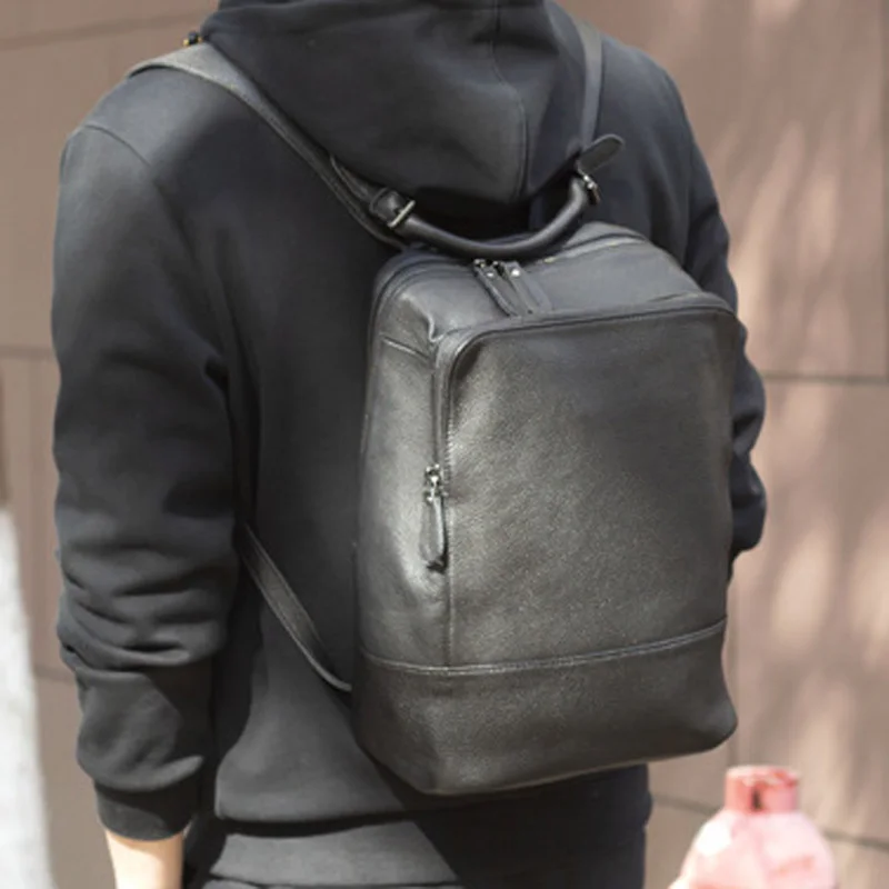 

AETOO Simple leather shoulder bag head layer cowhide versatile fashion backpack retro practical original manual men's and women