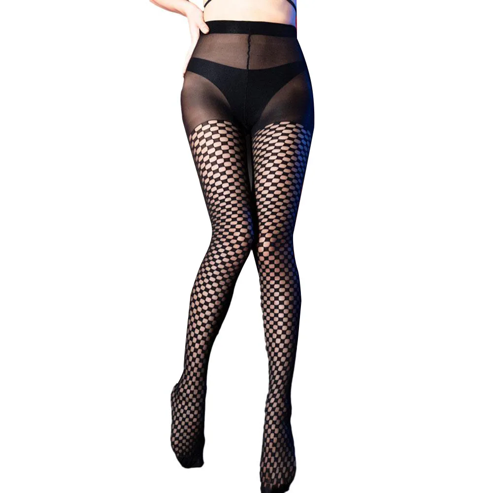 

Women Sexy Stockings Crotch Tear Black Leggings Underwear Pantyhose Plaid Stock Tight Fitting Perspective Erotic Lingerie