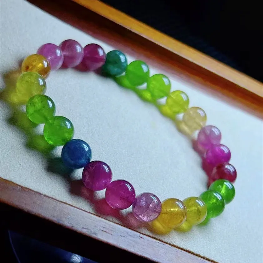 

Natural Colorful Tourmaline Beads Bracelet Clear Round Beads Red 8MM Candy Tourmaline Women Jewelry AAAAAAA