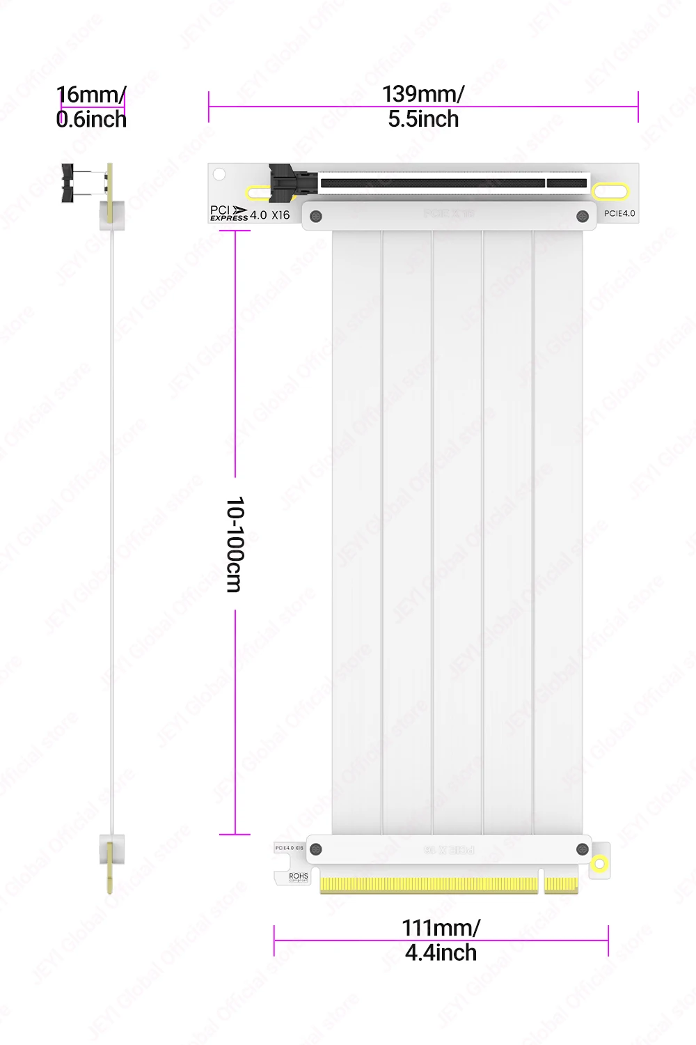 JEYI PCIe 4.0 Riser-Kabel 90 ° Adapter, PCIe 3.0/4.0 x16 Verlängerungskabel, EMI-geschirmter GPU-Riser für RTX 4090/4080/4070/7900XTX. – Detail 14