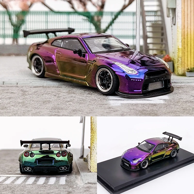 

Литая модель автомобиля SOLO 1:64 из сплава для Nissan GTR R35, модель автомобиля с широким кузовом, игрушки для взрослых, классика, гальваническое покрытие, изменение цвета, фиолетовый, подарки