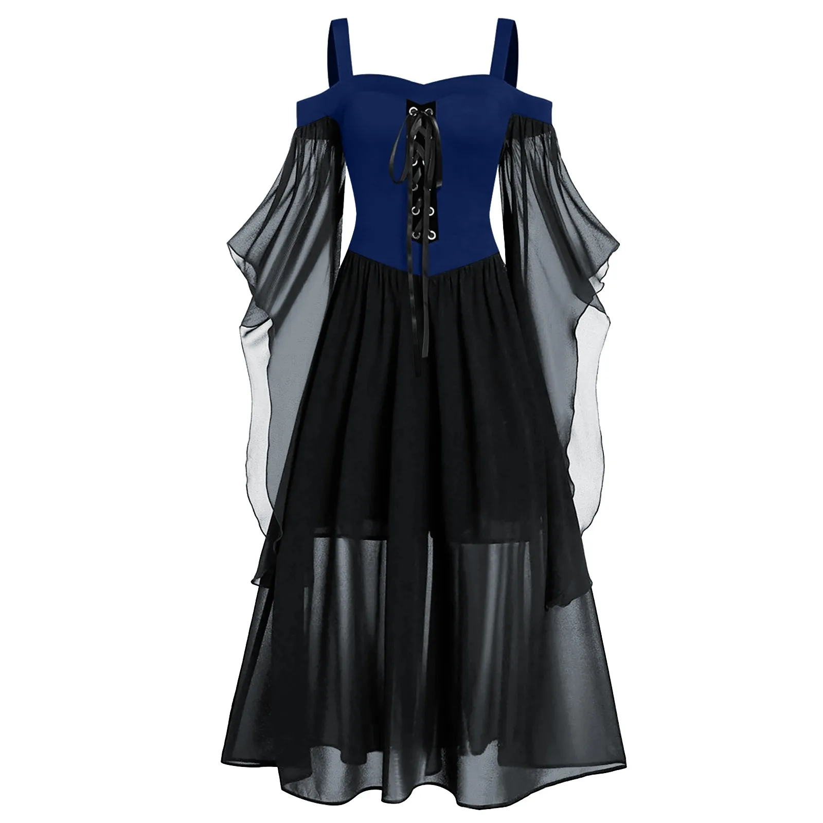 

Women Winter Dress Vintage Vestidos Cold Shoulder Butterfly Sleeve Lace Up Halloween Gothic Dress Elegant Luxury Long Dresses