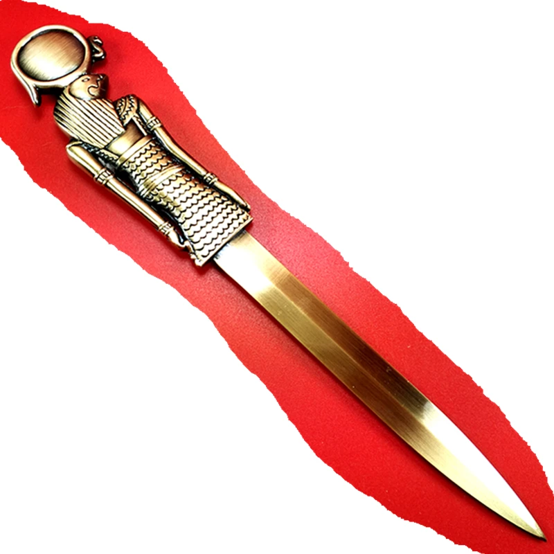 

R119 Silver Tin Metal Cutting Paper Opening Knife Egyptian Totem Cat Immortal E12P Ancient Tin Thick