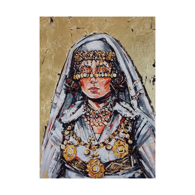 Wandbild 'Albanische Frau' – Aquarell-Ölgemälde Auf Leinwand, 21x30 Cm, Ungerahmt