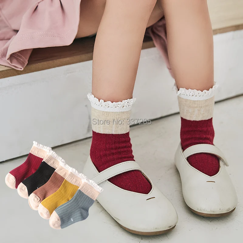 

Spring Princess girls Comfort Warm Cotton Kids Baby Socks Child Stripe Socks winter Contrast colors Lace Lace kids Toddler socks