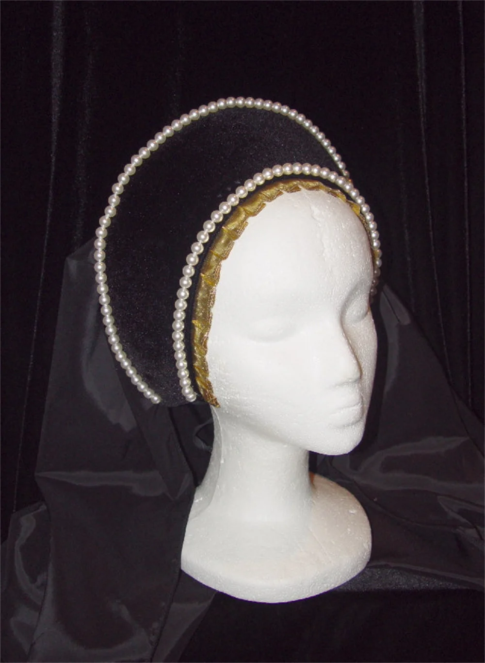 

Victorian Queen Elizabeth Tudor Crown Headband Anne Boleyn Cosplay Costume Hair Accessories French Hood Headdress Head Band