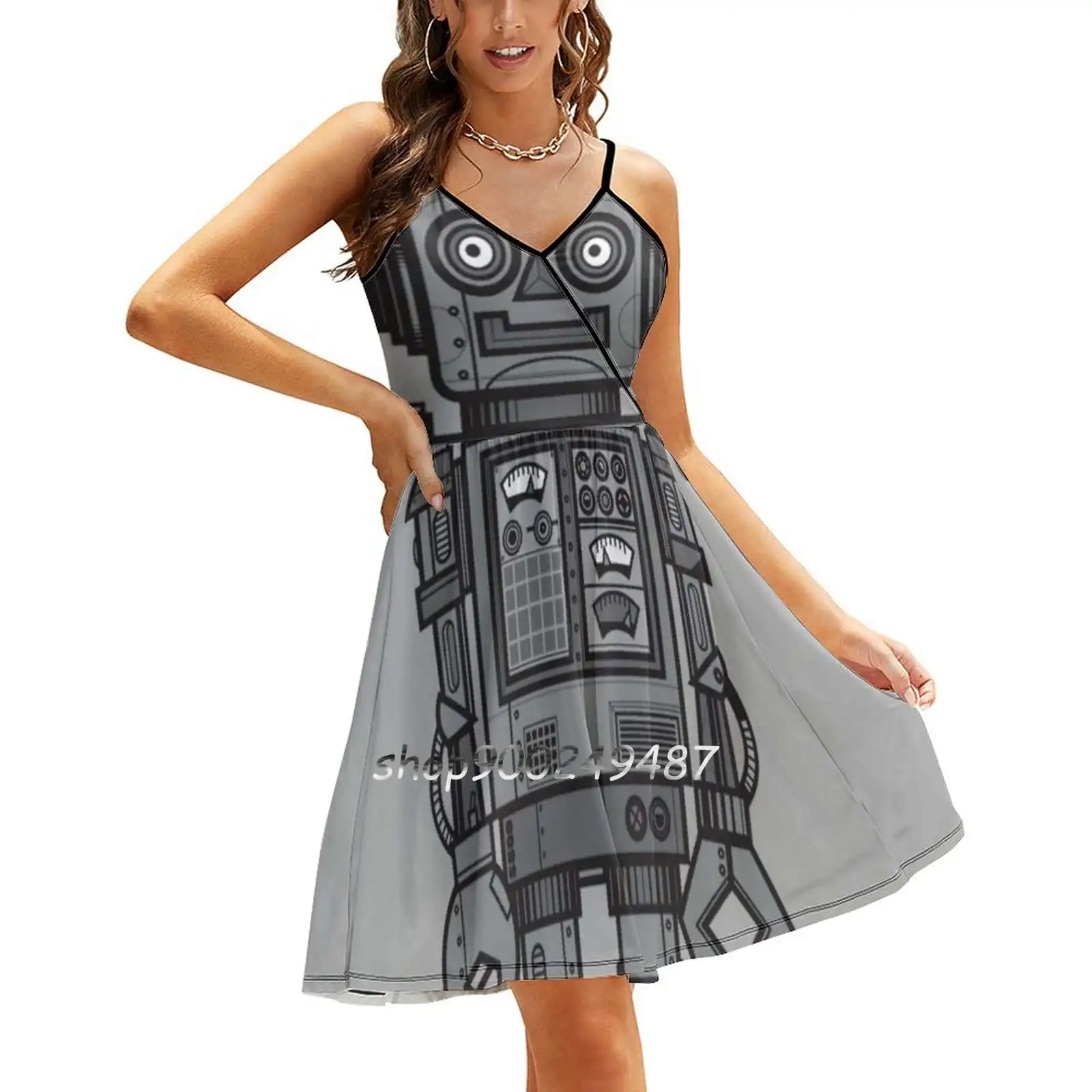 

Vintage Robot Sling Dress Summer Dress Sling Sexy A Line Dress Fashion Female Dress Robots Robot Robotic Robot Character Cute