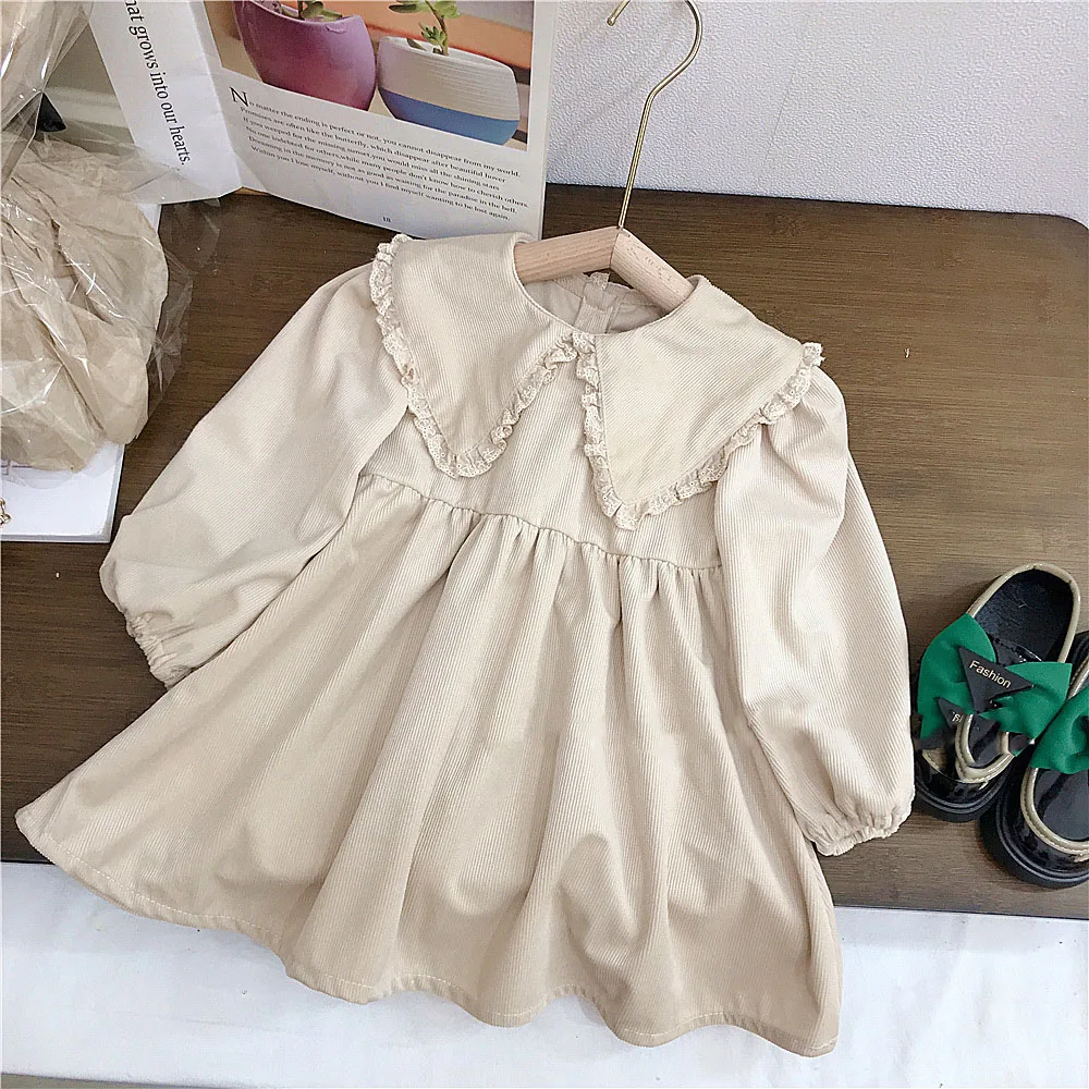 

New 2024 Elegant Corduroy Dresses For Girls Party Dress Kids Princess Costume Autumn Spring Children Clothes 2 3 4 5 6 7 8 Years