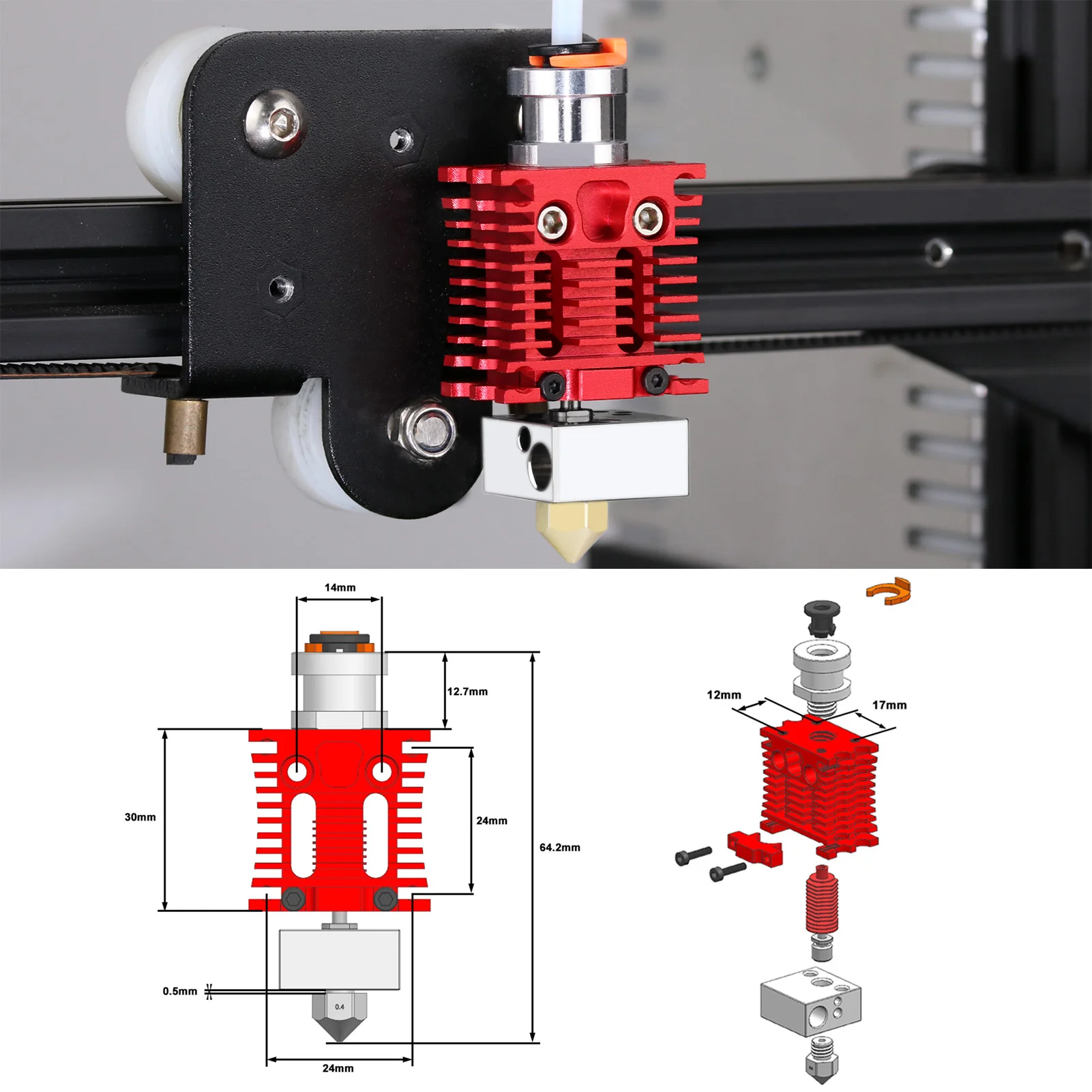 Red Lizard q1 Radiador Ultra Precisão Extrusora de Impressora 3d é Compatível com os Adaptadores de Hotend v6 e Cr10 Ender 3 - Imagem 5