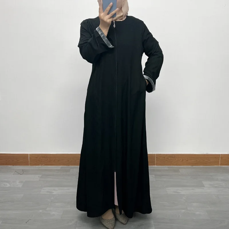 Eid Jalabiya Dress Women Muslim Eid Casual Abaya with Zipper Long Sleeve Caftan Dresses Ramadan Abayas Dubai Vestido Kaftan Robe
