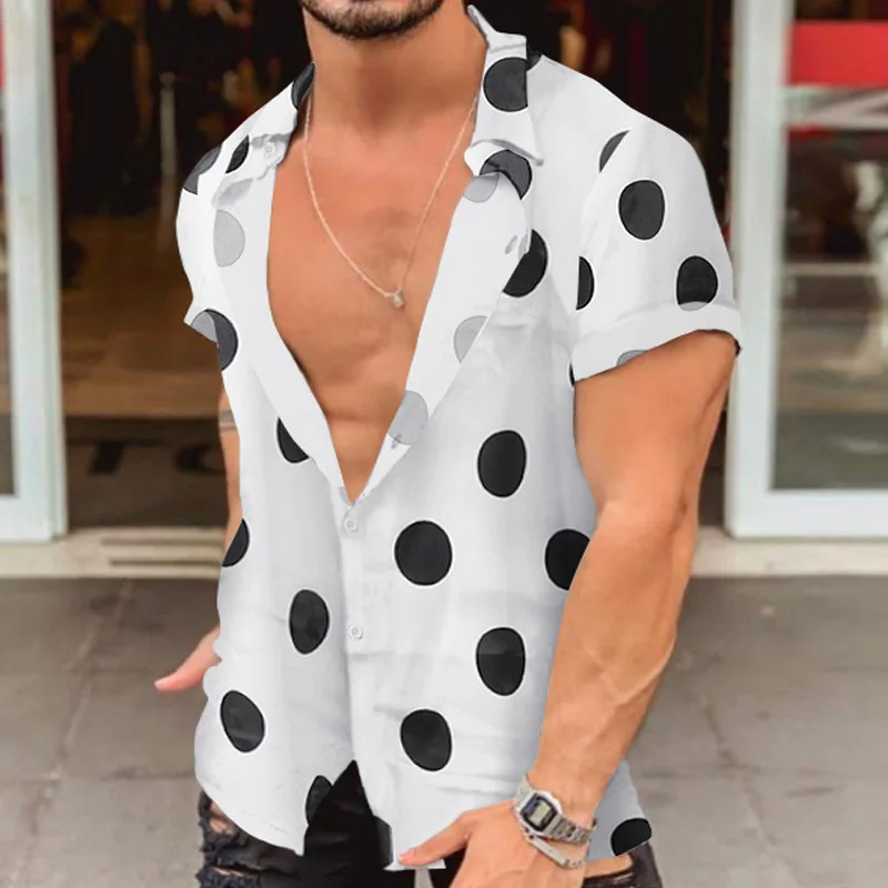 Polka Dot Print Vacation Shirt Shorts Sleeve Trendy Modern Art Hawaiian Casual Shirts Man Novelty Blouses Summer Streetwear 5