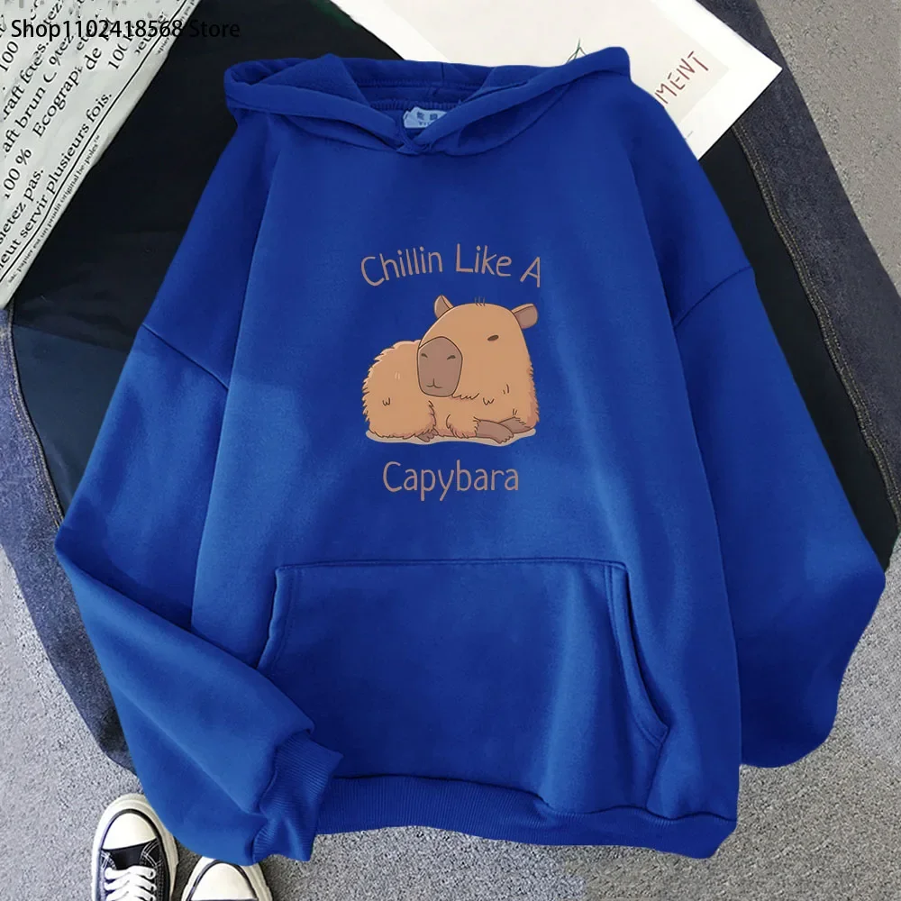 Capybara Hoodies Chilin Like A Sweatshirts Women Long Sleeves Tops Women Clothing Y2k Clothes Kawaii Animal Graphic Pullover