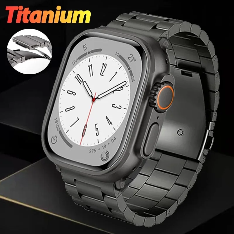 Luxury Titanium Metal Strap for correa Apple Watch 8 UItra 49mm 45mm 41mm iwatch Series 7 6 44mm 40mm Replacement Strap Business