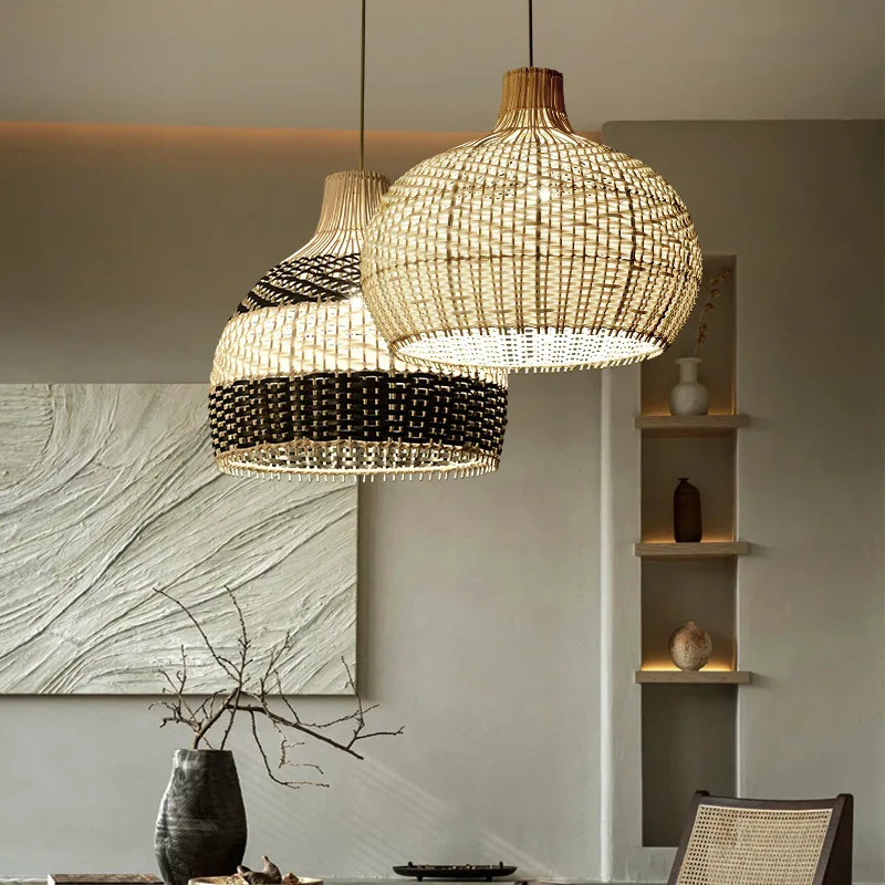 

Southeast Asian rattan pendant lamp, Nordic Japanese restaurant bamboo woven lamp, homestay tea room retro LED rattan woven lamp