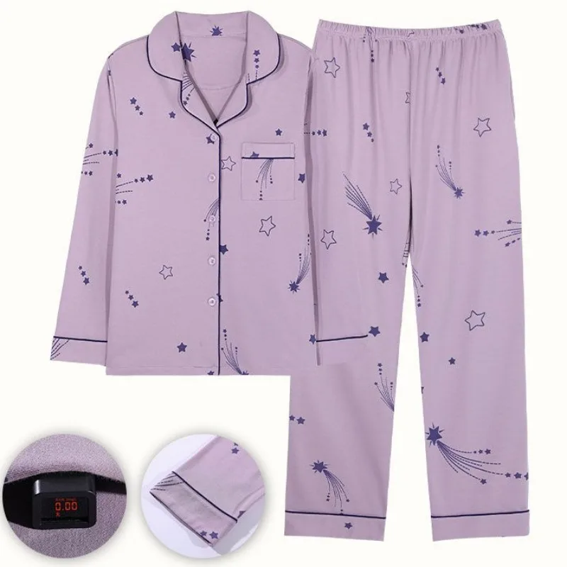2024 New Women Cotton Pajama Double-sided Spring Autumn Sleepwear Sweet Long-sleeved Homewear Cardigan V-neck Loose Loungewear