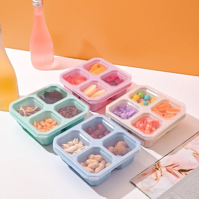4 Grid Snack Box for Kids and Adults for Home Snack Storage Bottles  Crisper Reusable Meal Prep Lunch Box Portable Kitchen Tool