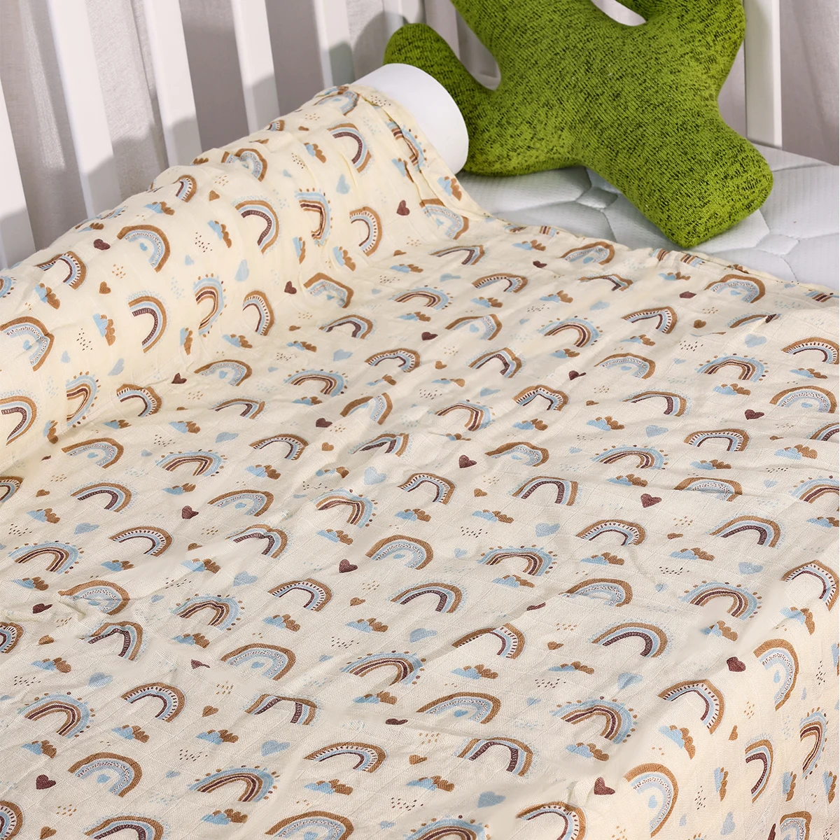 Happyflute 120*110CM Muslin Swaddle For Newborn Bamboo Cotton Summer Blanket Bed Comforter Cute Baby Blankets