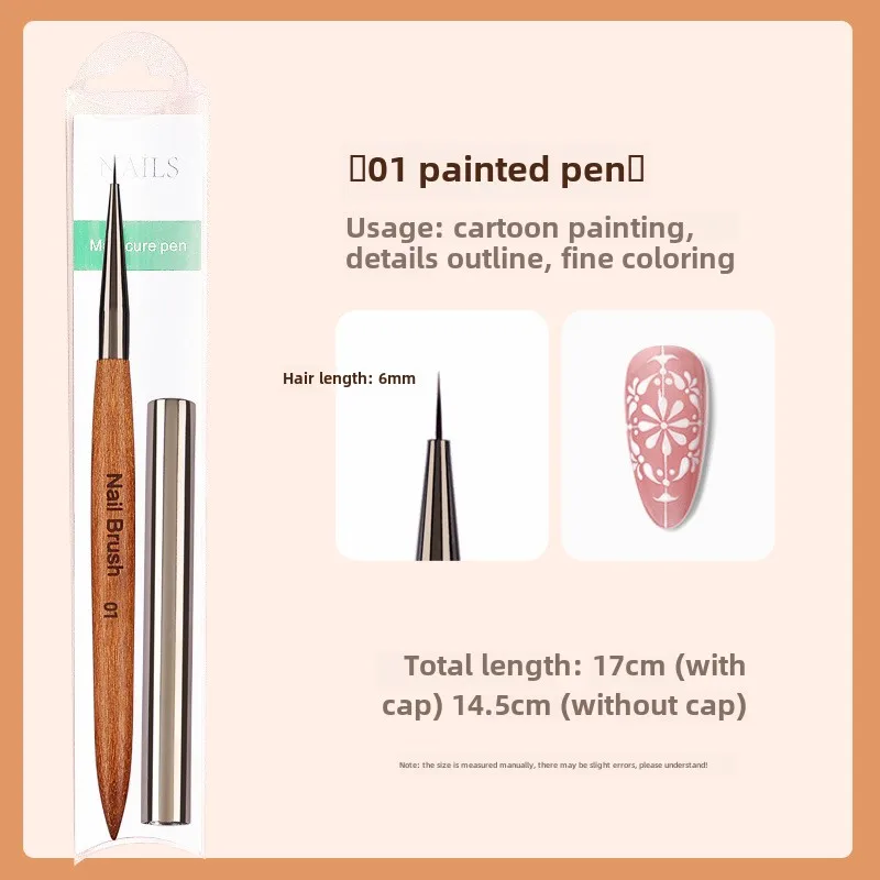 Nail Brush Customized Color Logo Liner UV Gel Sandalwood Nail Art Brushes with Nylon Bristles and Wood Handle Nail Supplies 6