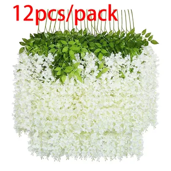 Guirlande de fleurs de glycine artificielles suspendues, 12 pièces, décoration d'arc de jardin de mariage en plein air, décoration de fête à domicile, fausse fleur 1